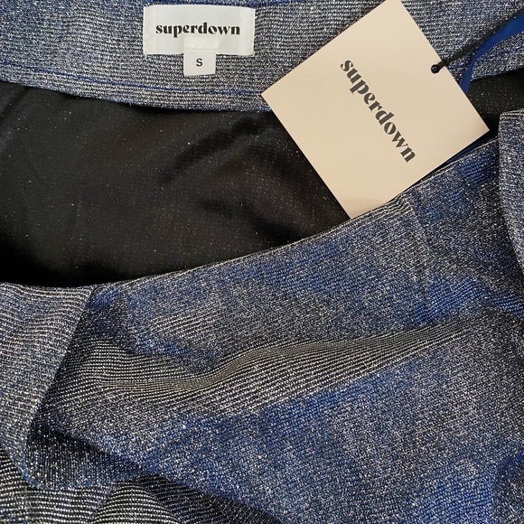 NEW Superdown Helene Top Sparkling Shoulder Ties In Metallic Blue M - Picture 5 of 9